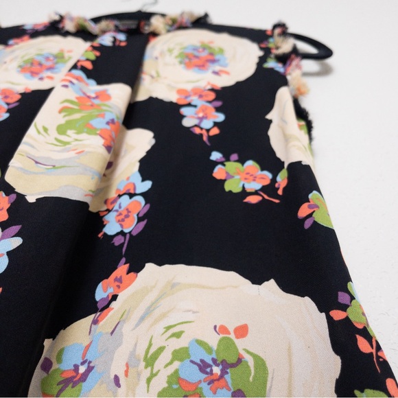 Tory Burch Silk Floral Ruffle Blouse S Black Frayed Edge Button Up Sleeveless - Picture 10 of 12